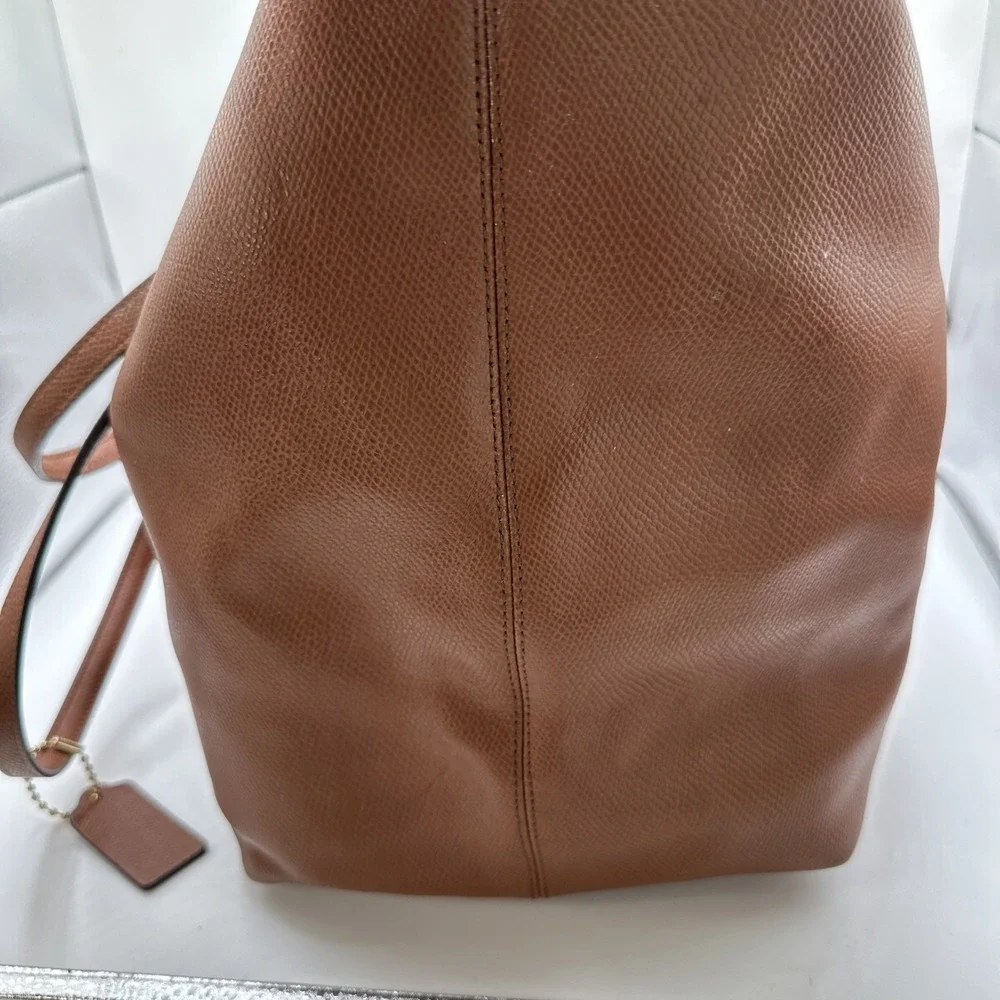 Coach Brown Saffiano Leather Large Double Handle Zip Travel Tote Bag Purse 12x19 - Picture 4 of 12
